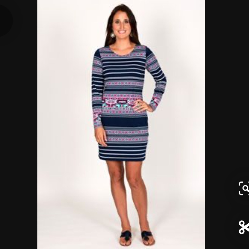 Tracy Negoshian Hailey Dress Navy and Pink Stretchy Striped Geometric XS